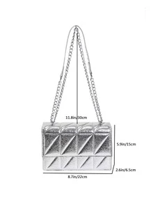 Fashionable All-match Stitching Flip Cover Square Bag - Silver - View 2