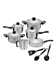 Jogo de Panelas 09 Peças Alumínio polido + Utensílios - Prata - Visão 1