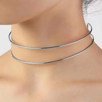 1入組時尚極簡風格金屬線翻領項鍊