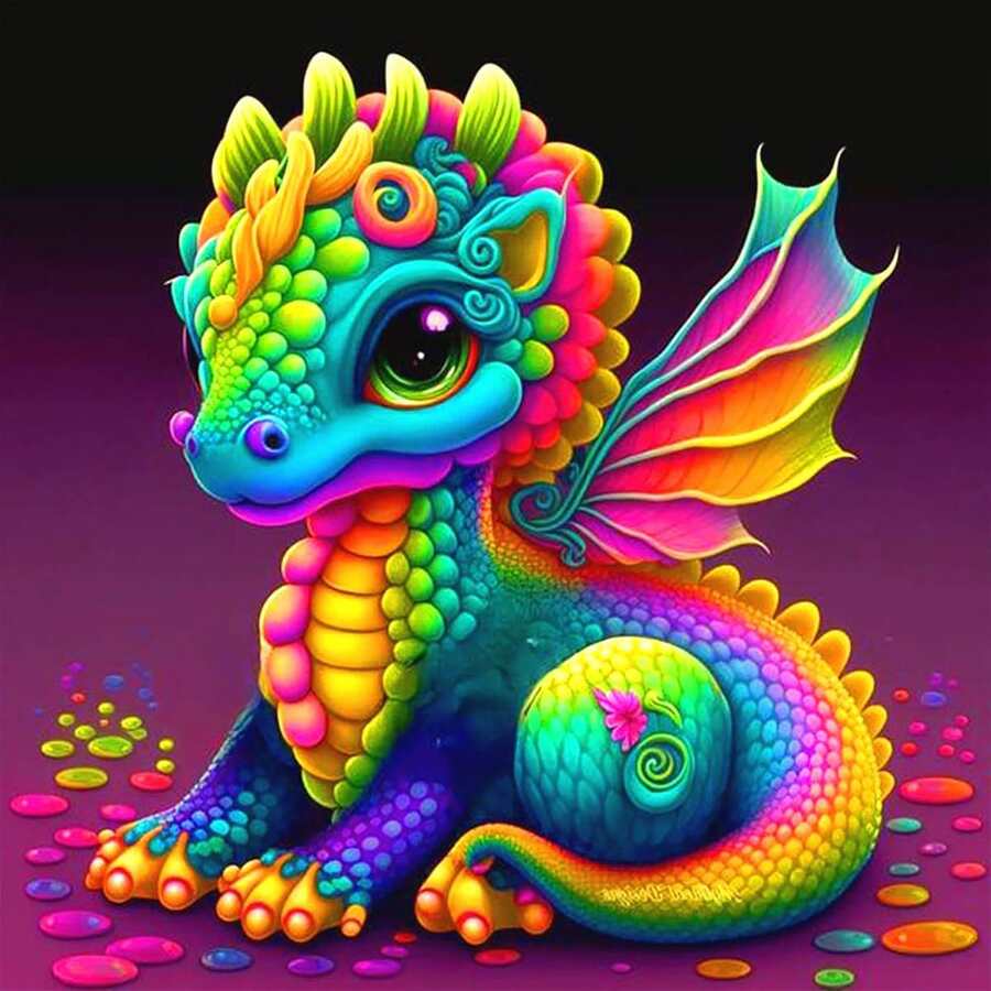 de colores rojo con diseño de dragón 5D Pintura diamante Kit - Multicolor - Ver 1