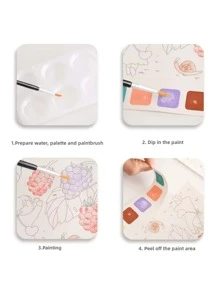 創意水彩著色本，贈送水彩素描本，卡通便條，兒童繪畫本，附送水彩畫和水彩紙，適合聖誕節、復活節等各種節日。隨機顏色1本，20頁，1入組調色板，和1入組畫筆 - 彩色 - 查看 9