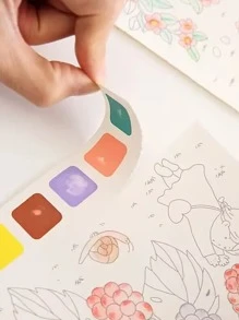 創意水彩著色本，贈送水彩素描本，卡通便條，兒童繪畫本，附送水彩畫和水彩紙，適合聖誕節、復活節等各種節日。隨機顏色1本，20頁，1入組調色板，和1入組畫筆 - 彩色 - 查看 8