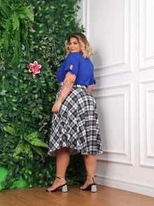 Plus Size Blouses - 寶藍色 - 查看 3