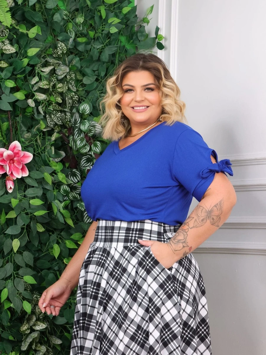 Plus Size Blouses - 寶藍色 - 查看 1