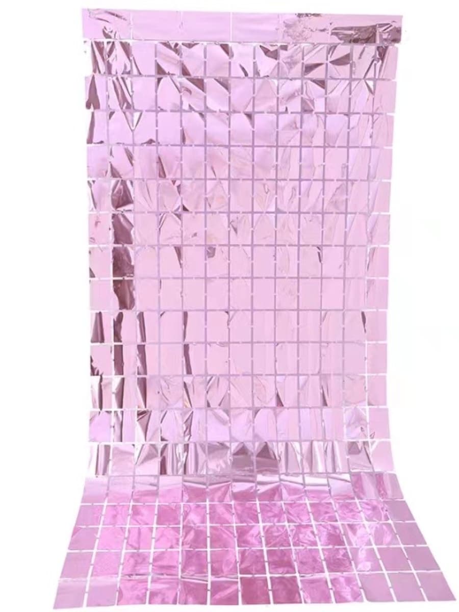 2 Unidades Painel Cortina FOIL FRINGE Festa Metalizada Quadradinha Decoração Parede Fundo Para Festas - Rosa Bebê - Visão 1