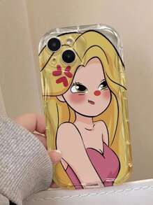 1 件卡通愤怒女孩牛皮边框手机壳，男女通用，兼容 iPhone - 無色 - 查看 2