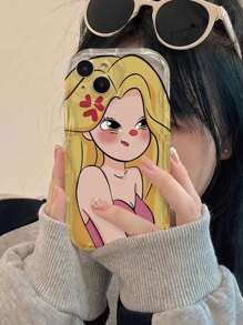 1 件卡通愤怒女孩牛皮边框手机壳，男女通用，兼容 iPhone - 無色 - 查看 4