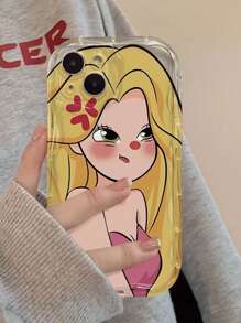 1 件卡通愤怒女孩牛皮边框手机壳，男女通用，兼容 iPhone - 無色 - 查看 1