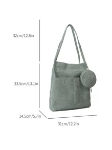Solid Colour Fashionable Neutral Tote Bag With Coin Purse - Mint Green - View 2