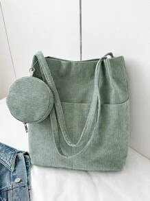 Solid Colour Fashionable Neutral Tote Bag With Coin Purse - Mint Green - View 7