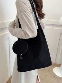 Màu thuần Sành điệu Không giới tính Túi tote Với ví coin , NỮ Cái túi Với Cái túi - màu đen - Xem 5