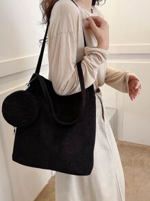 Màu thuần Sành điệu Không giới tính Túi tote Với ví coin , NỮ Cái túi Với Cái túi - màu đen - Xem 4