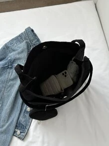 Màu thuần Sành điệu Không giới tính Túi tote Với ví coin , NỮ Cái túi Với Cái túi - màu đen - Xem 7