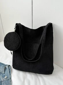 Màu thuần Sành điệu Không giới tính Túi tote Với ví coin , NỮ Cái túi Với Cái túi - màu đen - Xem 2