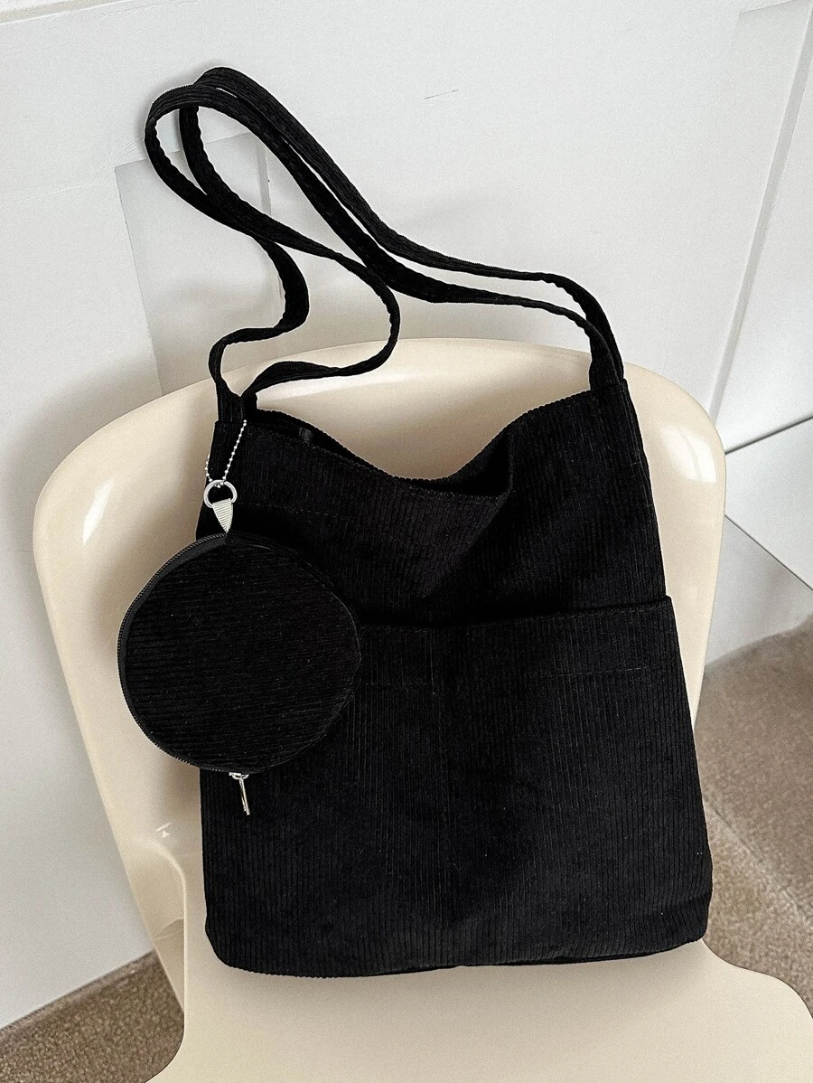 Màu thuần Sành điệu Không giới tính Túi tote Với ví coin , NỮ Cái túi Với Cái túi - màu đen - Xem 1