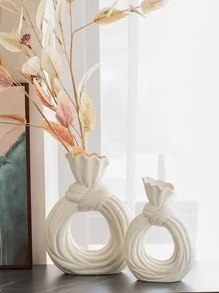 1pc Designer Style Round Necktie Shaped Ceramic Flower Vase, Suitable For Ornament, Decoration, Flower Arrangement, Festive Gift Giving - Beige - View 3