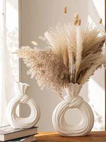 1pc Designer Style Round Necktie Shaped Ceramic Flower Vase, Suitable For Ornament, Decoration, Flower Arrangement, Festive Gift Giving - Beige - View 4