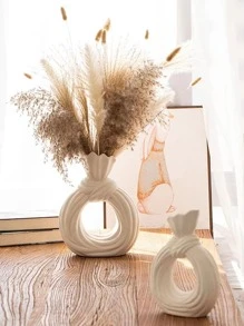 1pc Designer Style Round Necktie Shaped Ceramic Flower Vase, Suitable For Ornament, Decoration, Flower Arrangement, Festive Gift Giving - Beige - View 5