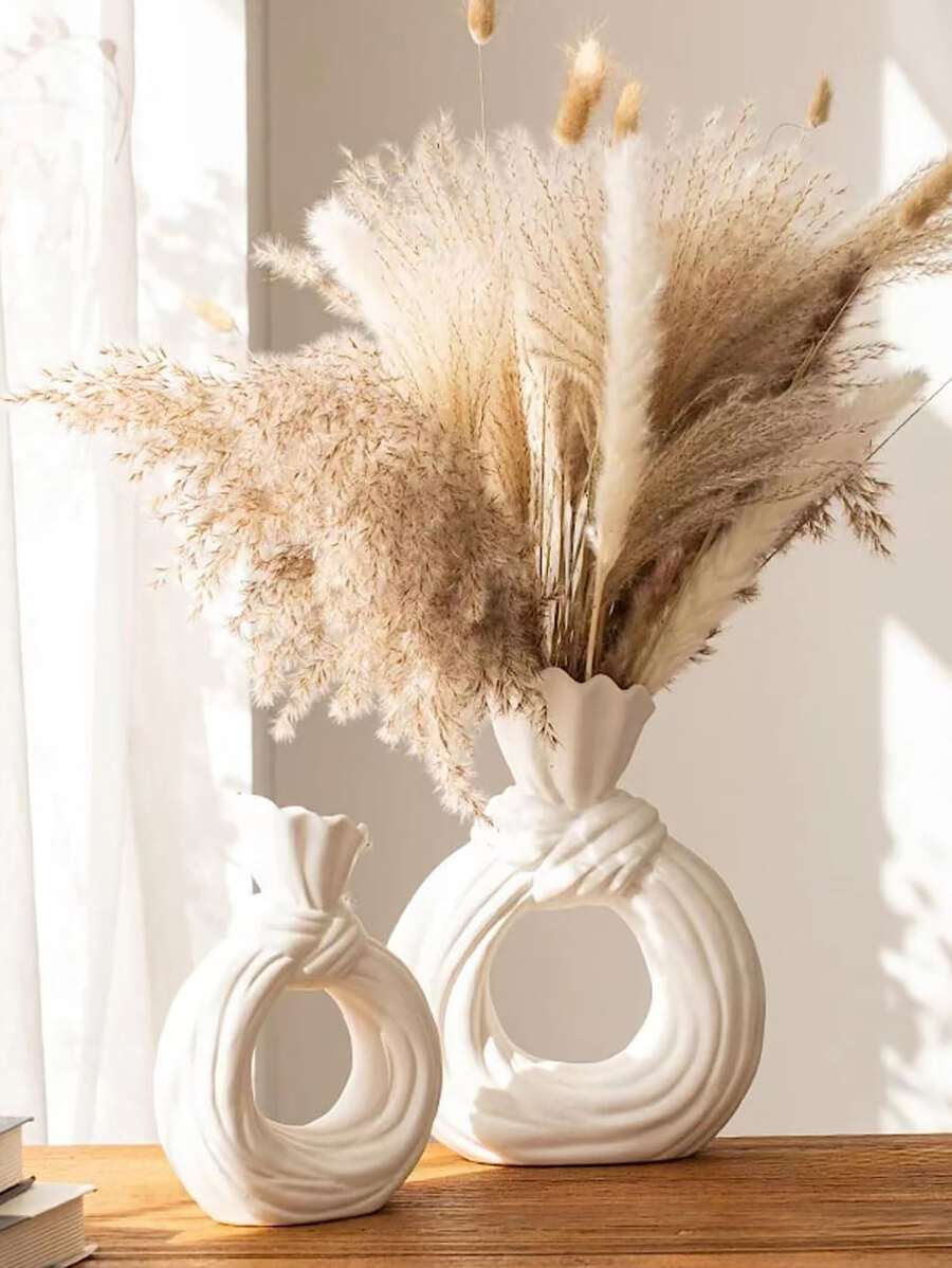 1pc Designer Style Round Necktie Shaped Ceramic Flower Vase, Suitable For Ornament, Decoration, Flower Arrangement, Festive Gift Giving - Beige - View 1