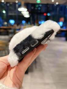 Funda para móvil felpa con adorno de corazón - Blanco y Negro - Ver 4