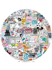100 Sheets Cartoon Nurse & Pharmacist Doodle Stickers - Multicolor - View 3