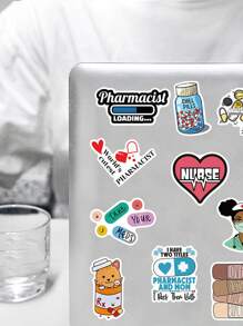 100 Sheets Cartoon Nurse & Pharmacist Doodle Stickers - Multicolor - View 4