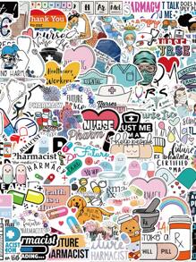 100 Sheets Cartoon Nurse & Pharmacist Doodle Stickers - Multicolor - View 1