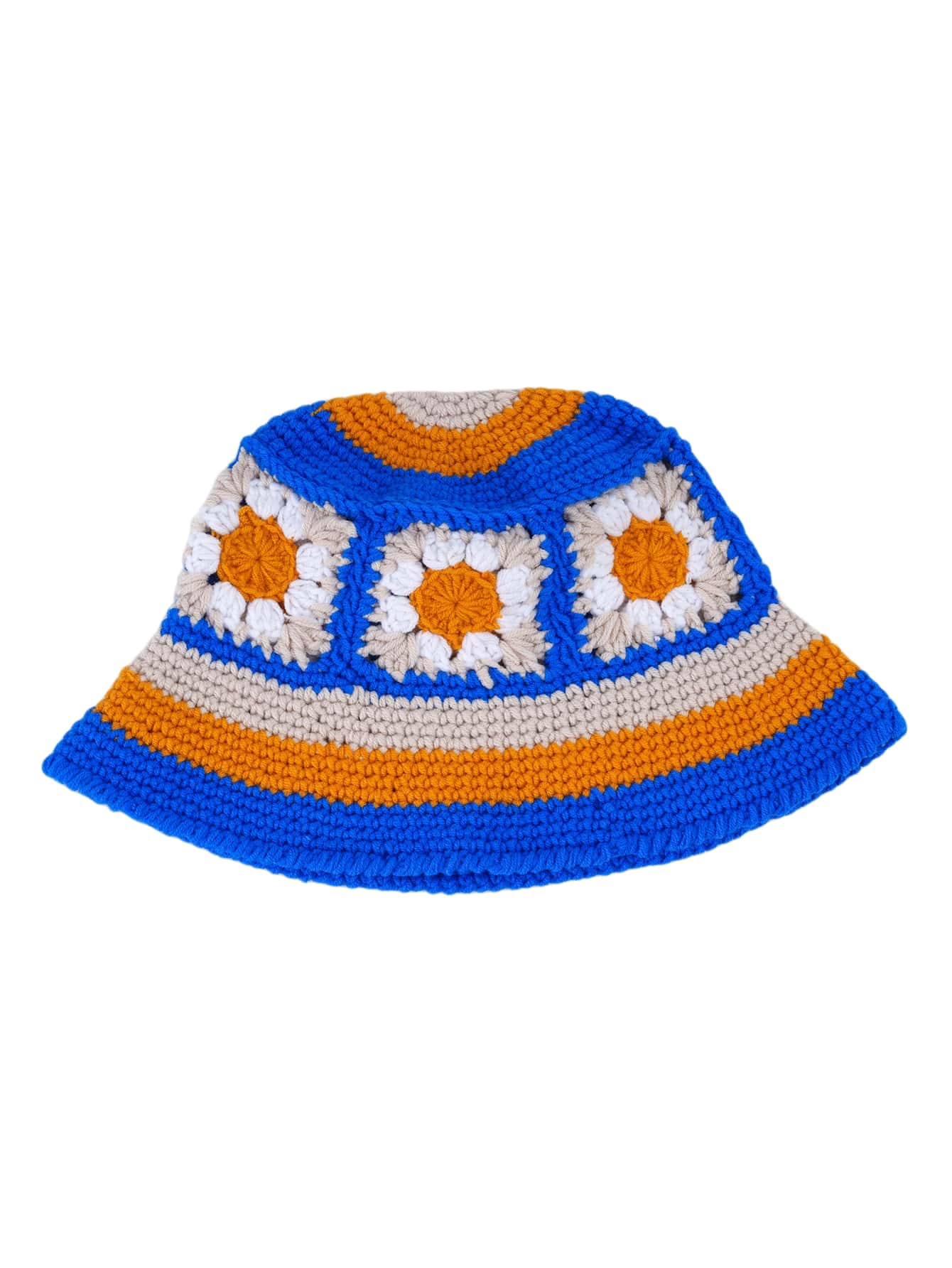 1pc Pure Handmade Bohemian Multicolor Knitted Cap, Garden Hand Crochet