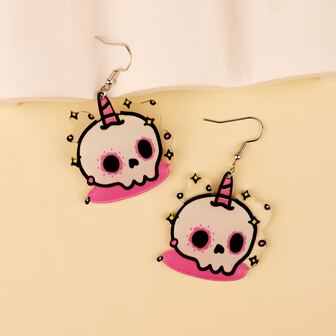 1雙可愛亞克力卡通骷髏&蛋糕設計耳環適合萬聖節女性