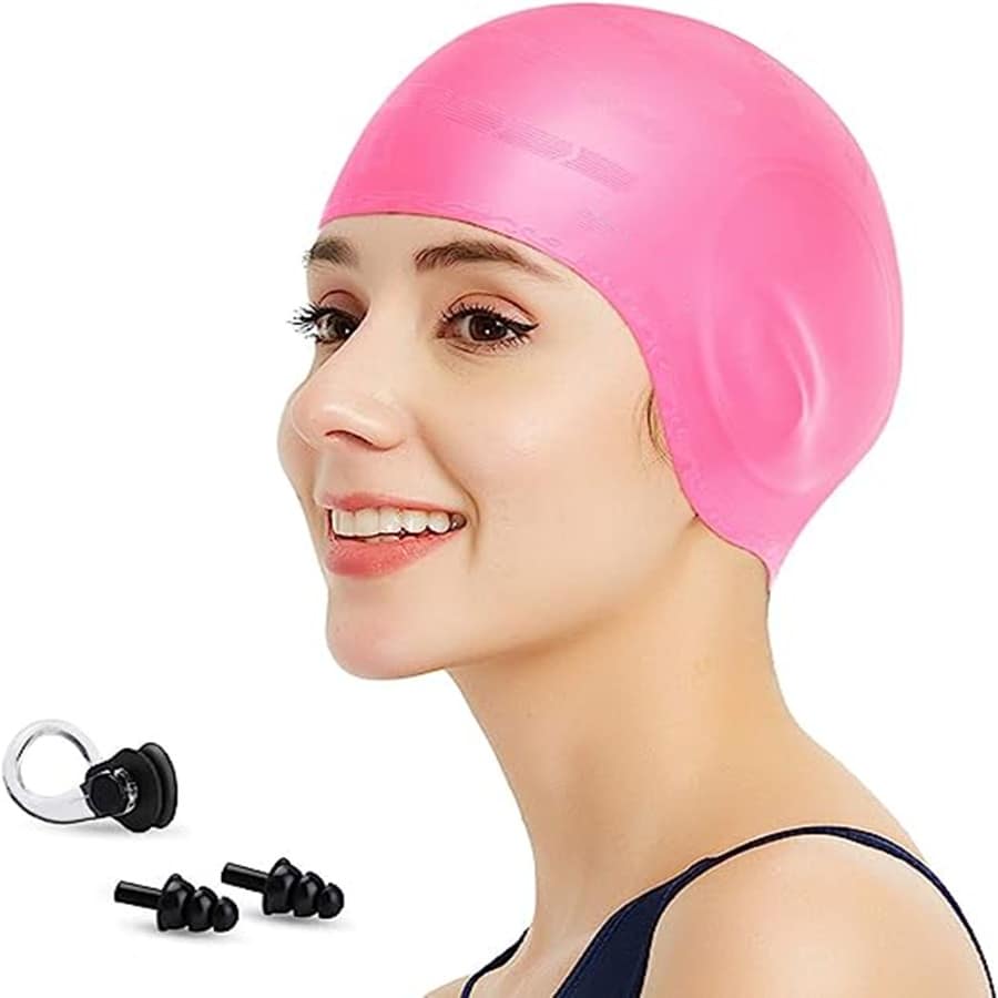 Arena成年人通用矽膠游泳帽,訓練和比賽,100%矽膠,不易起皺,固色和印花可選 - 粉色 - 查看 1