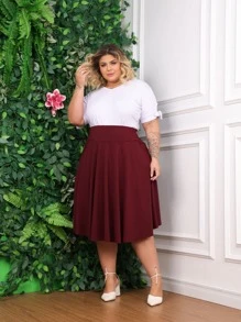 Plus Size Skirts - 酒紅色 - 查看 2