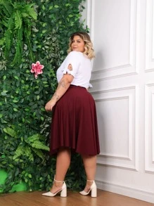 Plus Size Skirts - 酒紅色 - 查看 3
