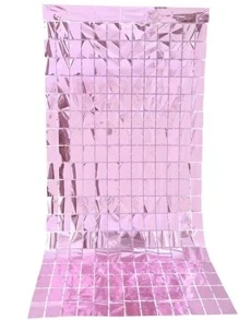 2 Unidades Painel Cortina FOIL FRINGE Festa Metalizada Quadradinha Decoração Parede Fundo Para Festas - Rosa Bebê - Visão 2