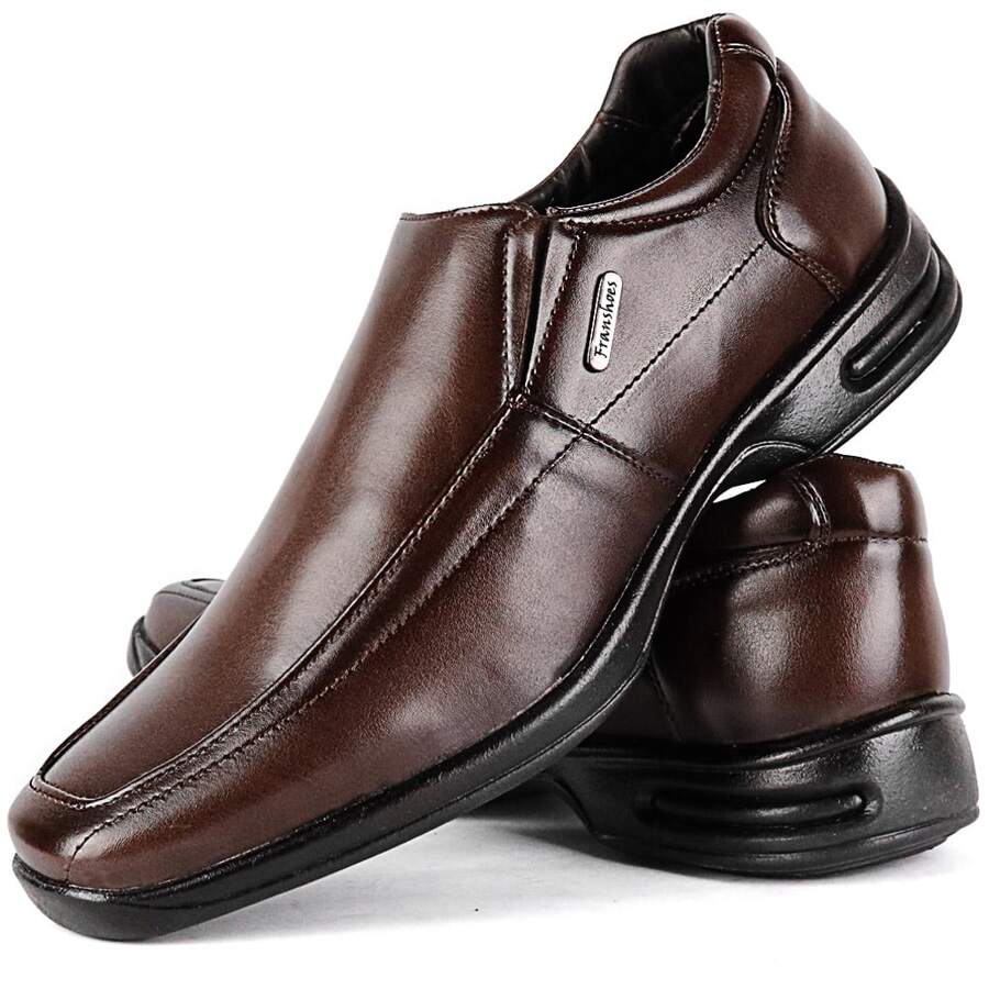 Sapato Masculino Confortável Antistress Elástico Calce Fácil Anatômico - Marrom - Visão 1