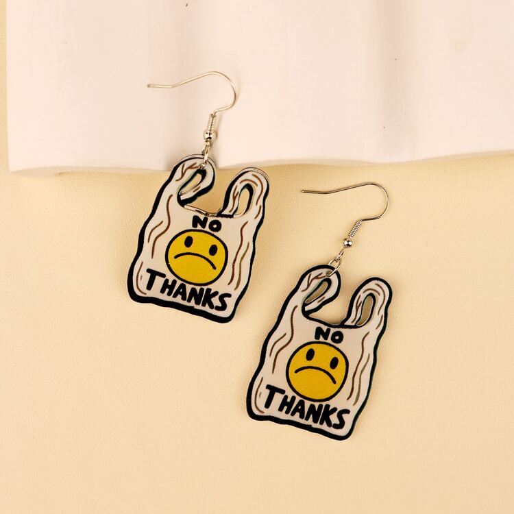 זוג 1 מצויר חמוד שקית אשפה עיצוב מצחיק עגילים לנשים - לבן - ראה 1