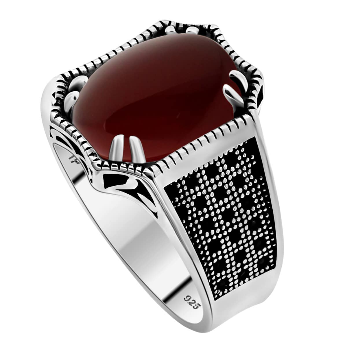 Anel Cabochão Prata 925 - Exclusivo - Vermelho - Visão 1