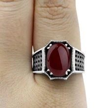 Anel Cabochão Prata 925 - Exclusivo - Vermelho - Visão 3