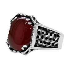 Anel Cabochão Prata 925 - Exclusivo - Vermelho - Visão 4
