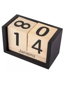Calendário Perpétuo de Mesa em Madeira com Cubos – Decoração para Casa e Escritório - Preto - Visão 1