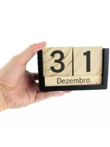 Calendário Perpétuo de Mesa em Madeira com Cubos – Decoração para Casa e Escritório - Preto - Visão 4