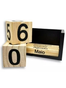 Calendário Perpétuo de Mesa em Madeira com Cubos – Decoração para Casa e Escritório - Preto - Visão 3