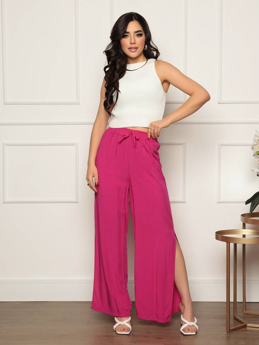 Women Pants - 玫紅色 - 查看 1