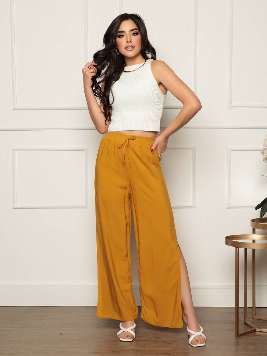 Women Pants - 芥末黃 - 查看 1