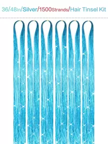 6入組湖藍色發閃絨套裝（不含工具），仙女發閃光發廊，閃爍亮麗的絨線女生頭髮拉線髮片 - 水鴨藍 - 查看 1