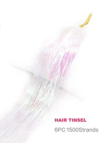 6pcs White Pink Hair Tinsel Kit With Tool, Fairy Hair Glitter Hair Extensions,Sparkling Shiny Hair Tinsel Tensile Hair Extensions For Women Girls