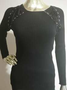 Women Knit Tops - màu đen - Xem 2