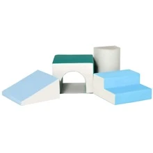 Qaba Foam Play Set for Toddlers and Children, Easy-to-clean 4 Piece Soft & Safe Kids Climbing Set for Crawling or Sliding, Multicolor - Blue - View 1