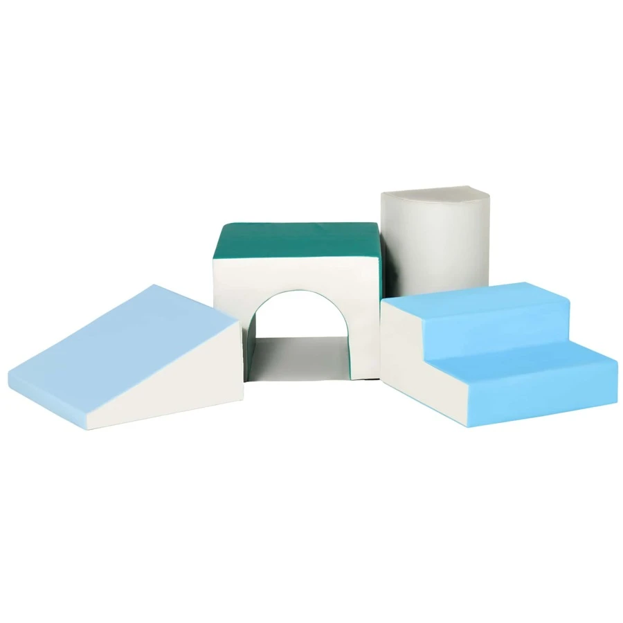 Qaba Foam Play Set for Toddlers and Children, Easy-to-clean 4 Piece Soft & Safe Kids Climbing Set for Crawling or Sliding, Multicolor - Blue - View 1