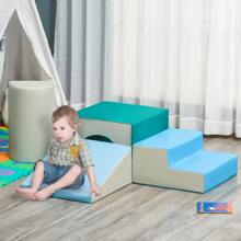 Qaba Foam Play Set for Toddlers and Children, Easy-to-clean 4 Piece Soft & Safe Kids Climbing Set for Crawling or Sliding, Multicolor - Blue - View 2