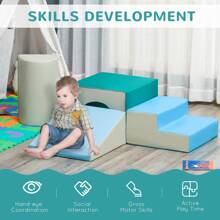 Qaba Foam Play Set for Toddlers and Children, Easy-to-clean 4 Piece Soft & Safe Kids Climbing Set for Crawling or Sliding, Multicolor - Blue - View 3